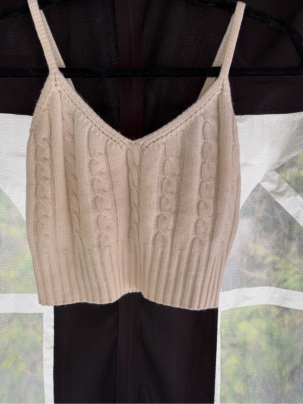 Cable Knit Spaghetti Strap Cropped Tank - Cream
